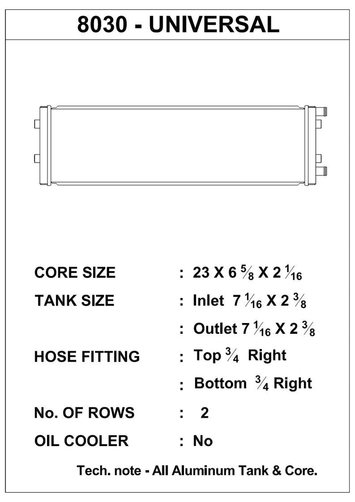 CSF Cooling - Racing & High Performance Division 8030 Dual-Pass Cross Flow Heat Exchanger with 3/4" slip-on connections
