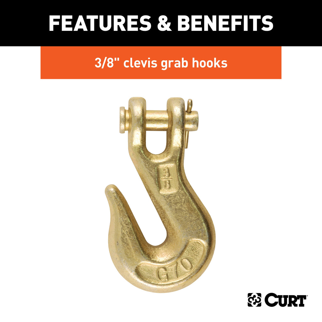 CURT 80310 16' Transport Binder Safety Chain with 2 Clevis Hooks (26,400 lbs, Yellow Zinc)