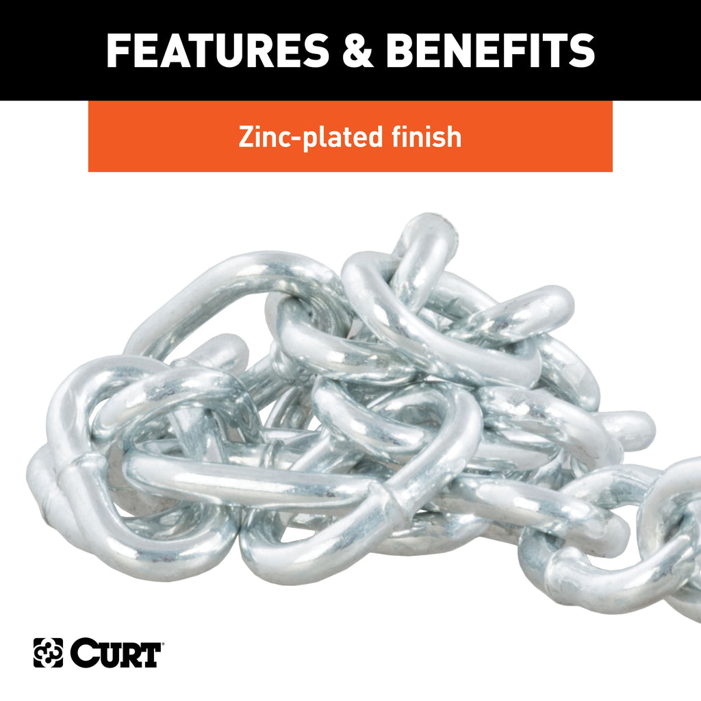 CURT 80312 27" Safety Chain with 1 Snap Hook (2,000 lbs, Clear Zinc)
