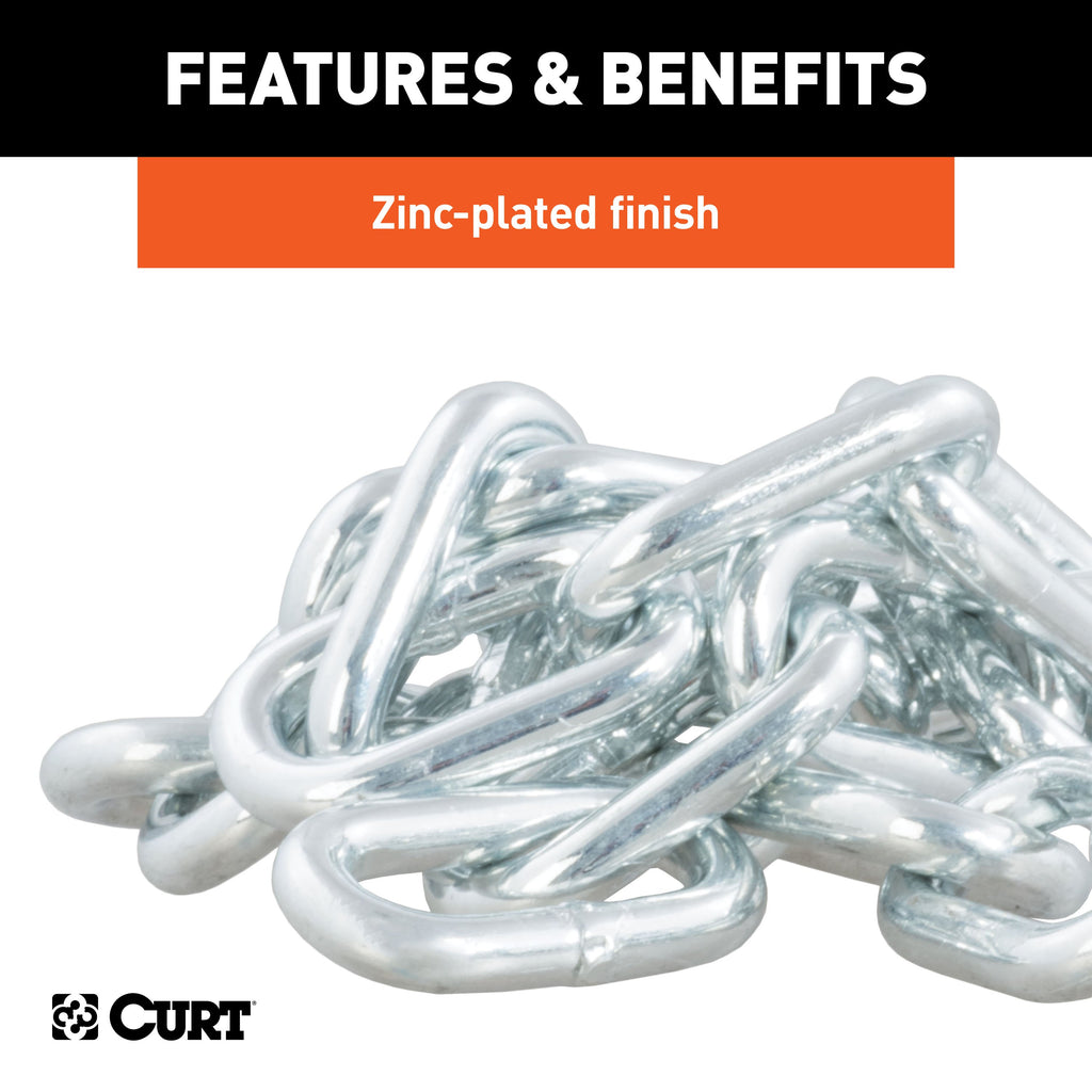 CURT 80313 27" Safety Chain with 1 Snap Hook (5,000 lbs, Clear Zinc)