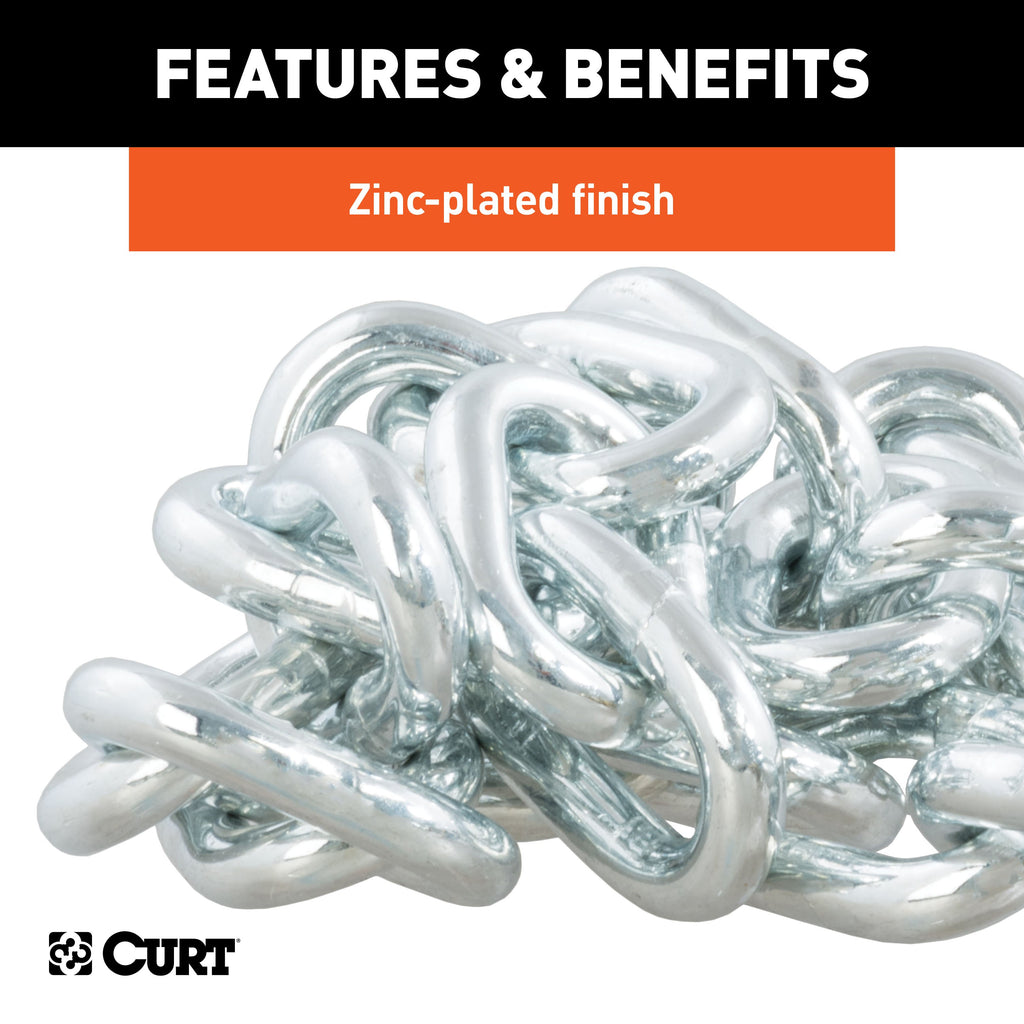 CURT 80314 35" Safety Chain with 1 Clevis Hook (11,700 lbs, Clear Zinc)