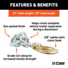 Load image into Gallery viewer, CURT 80315 35" Safety Chain with 1 Clevis Hook (16,200 lbs, Yellow Zinc)