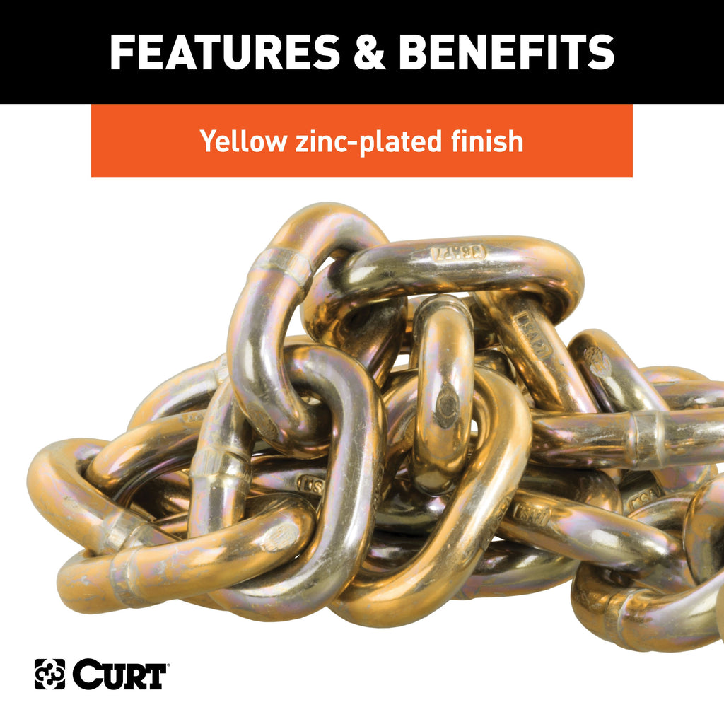 CURT 80316 35" Safety Chain with 1 Clevis Hook (24,000 lbs, Yellow Zinc)