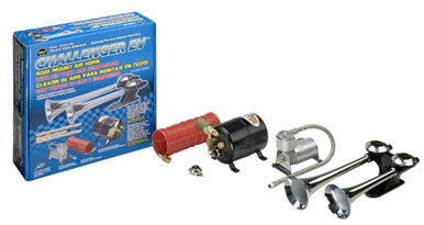 Wolo Horns 810 CHALLENGER EV- Deluxe Roof Mount Air Horn All Metal Two (2) Trumpets Chrome Plated with On-Board Air System, Electric Solenoid Valve Operated and 2.5 Liter Tank