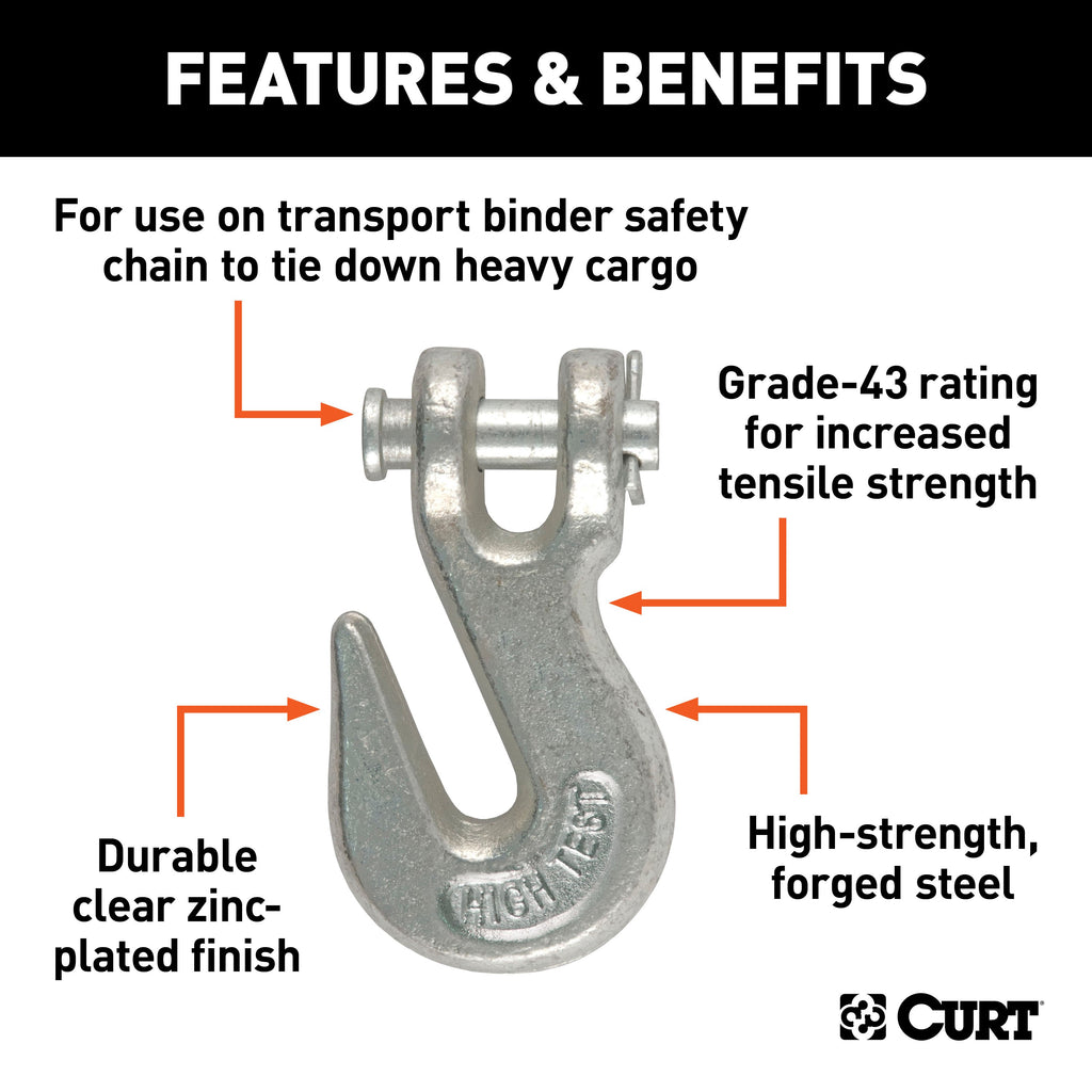 CURT 81330 1/4" Clevis Grab Hook (2,600 lbs, 3/8" Pin)