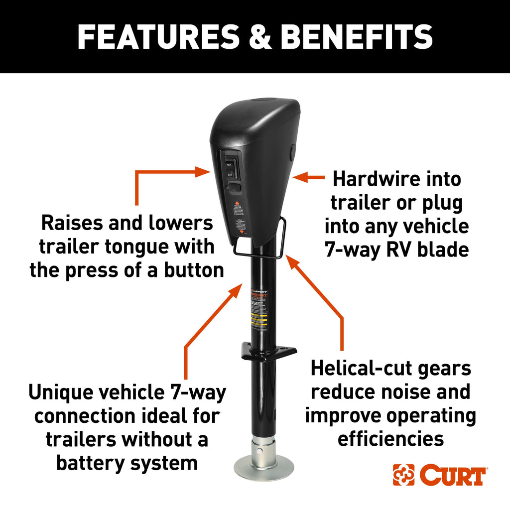CURT 813748 Lippert Power Stance Tongue Jack, 3,500 lbs