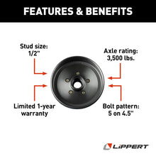 Load image into Gallery viewer, CURT 814210 10" Brake Hub with Bearing Kit, 3,500-lb. Axles, 5 on 4-1/2" Bolt Pattern