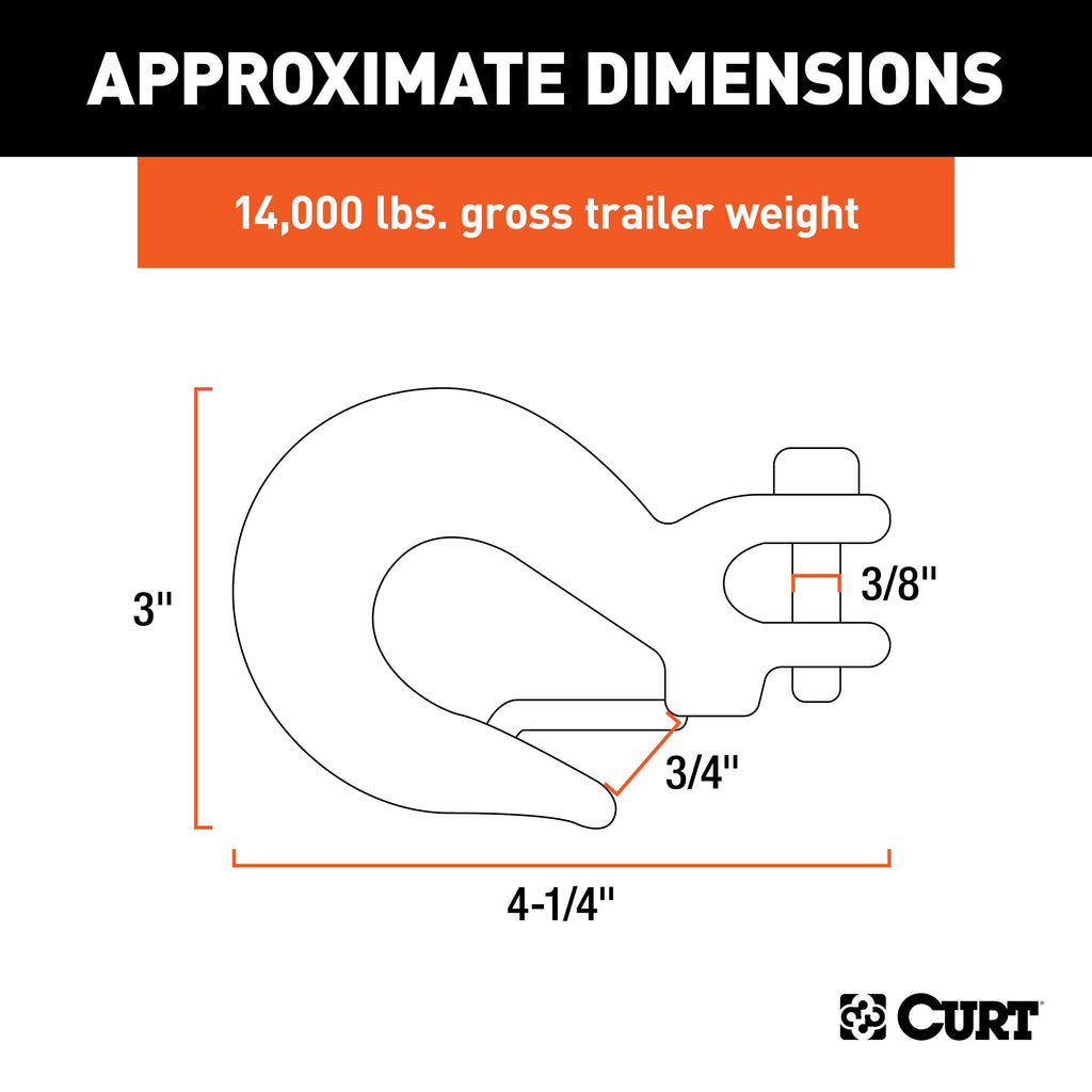 CURT 81550 5/16" Safety Latch Clevis Hook (14,000 lbs, 3/8" Pin)
