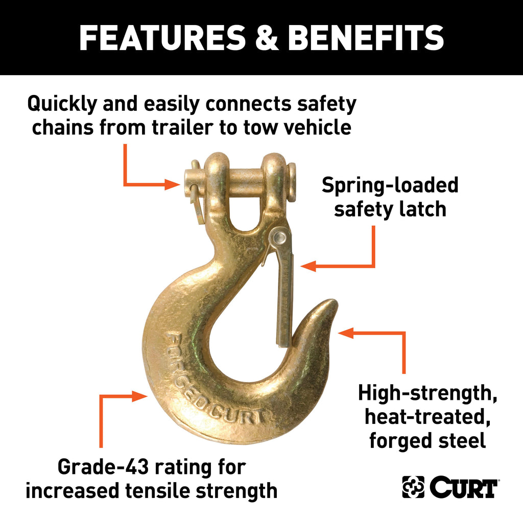 CURT 81550 5/16" Safety Latch Clevis Hook (14,000 lbs, 3/8" Pin)