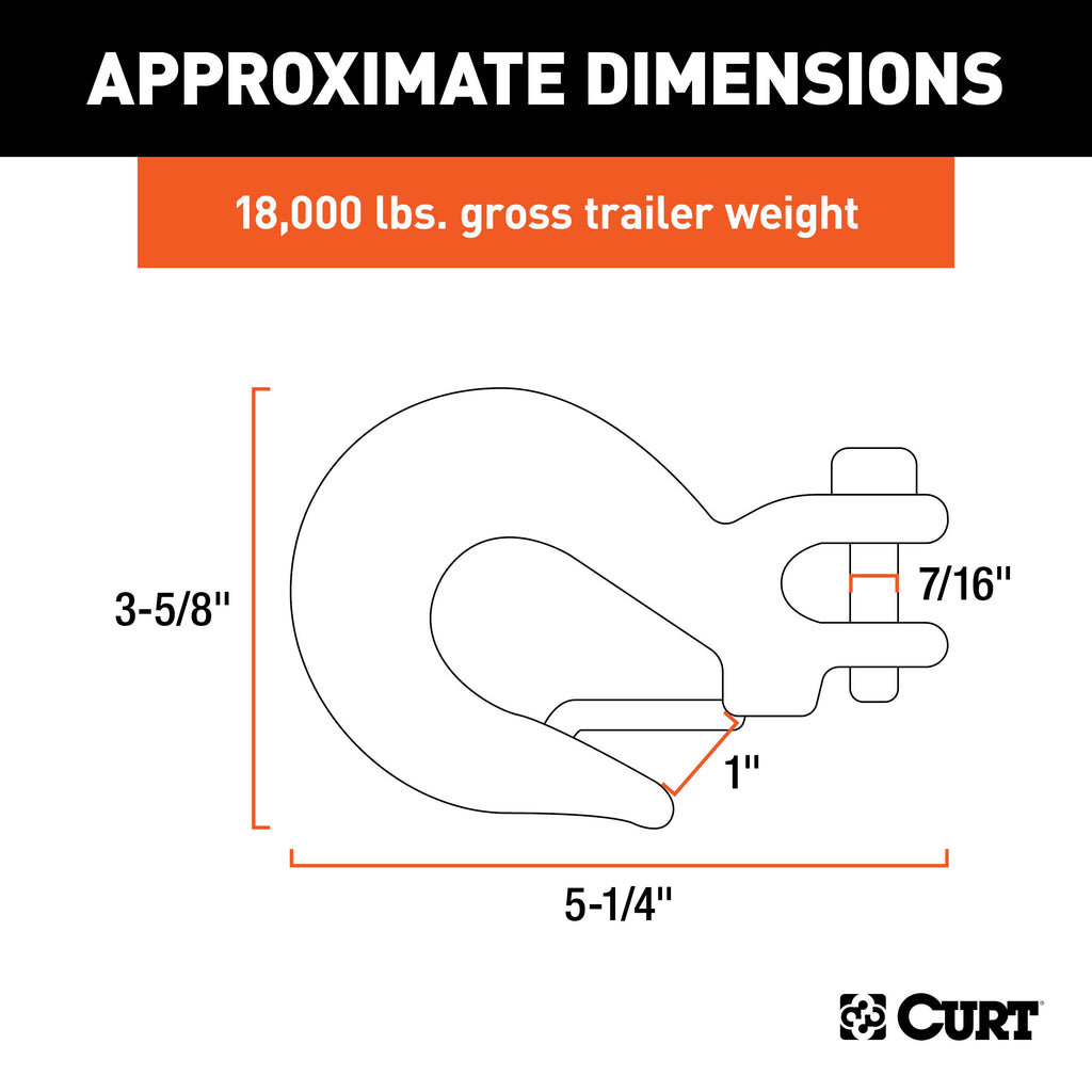 CURT 81560 3/8" Safety Latch Clevis Hook (18,000 lbs, 7/16" Pin)