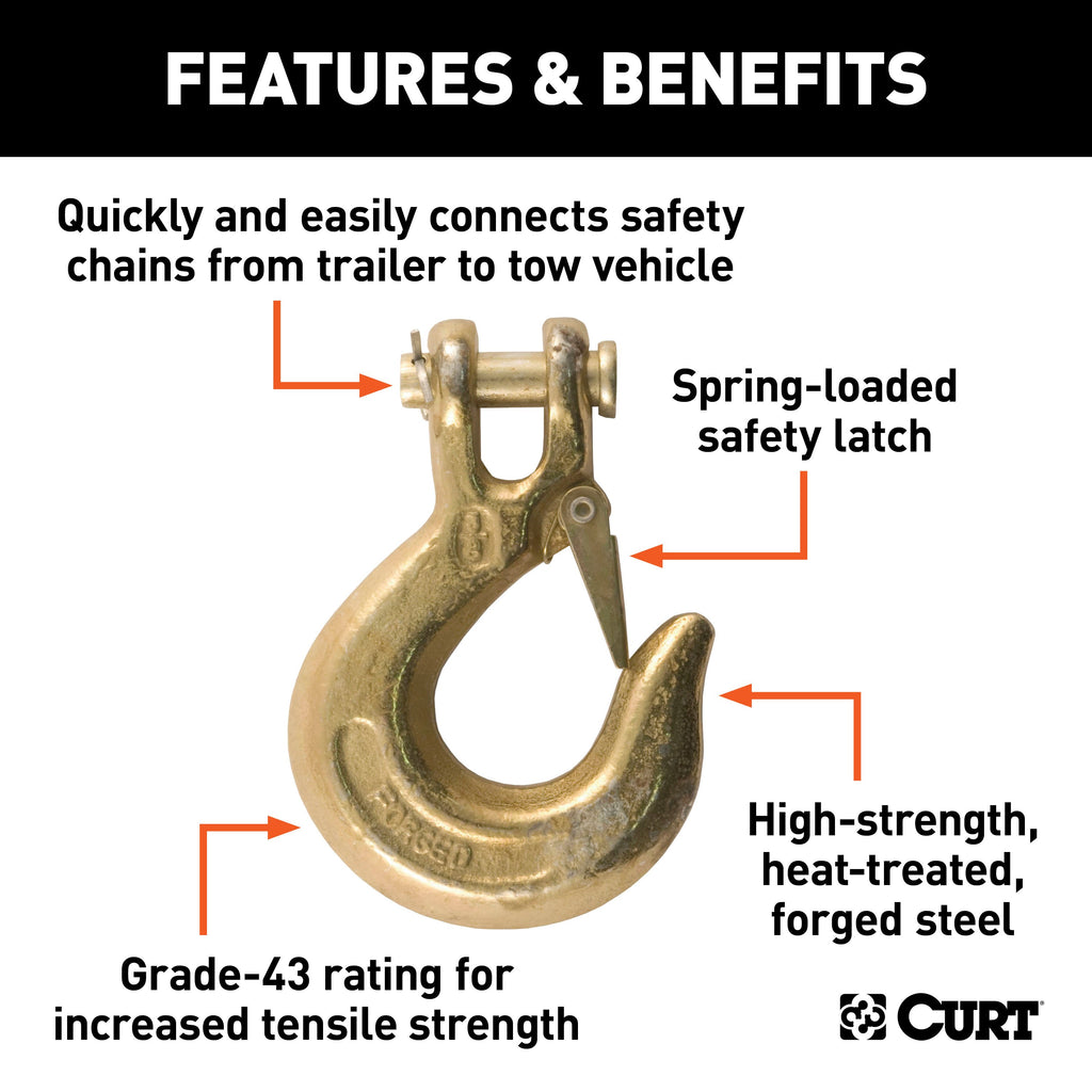 CURT 81560 3/8" Safety Latch Clevis Hook (18,000 lbs, 7/16" Pin)