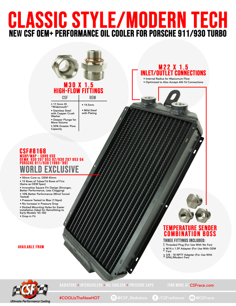 CSF Cooling - Racing & High Performance Division 8168 Porsche 911/930 Turbo OEM + Performance Oil Cooler for Select Porsche 911, Porsche 930