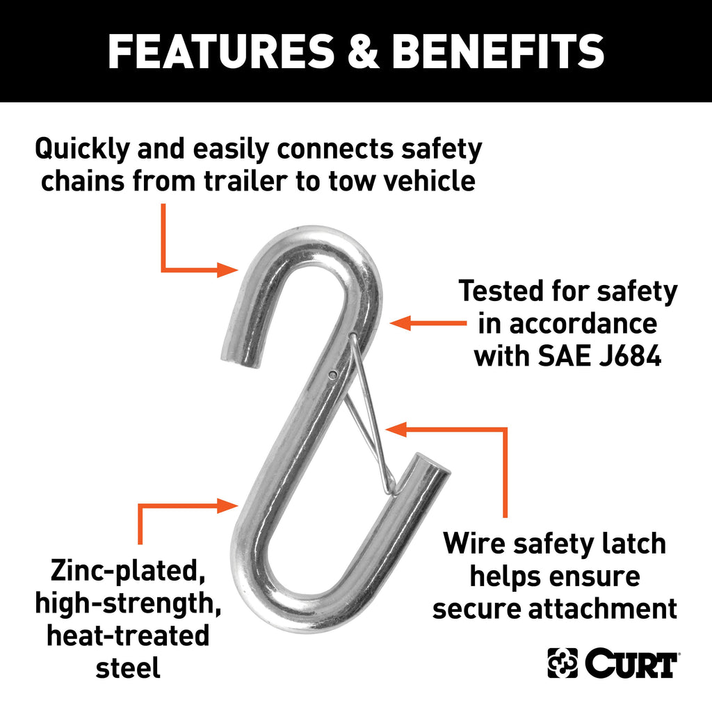 CURT 81810 Certified 3/8" Safety Latch S-Hook (2,000 lbs.)