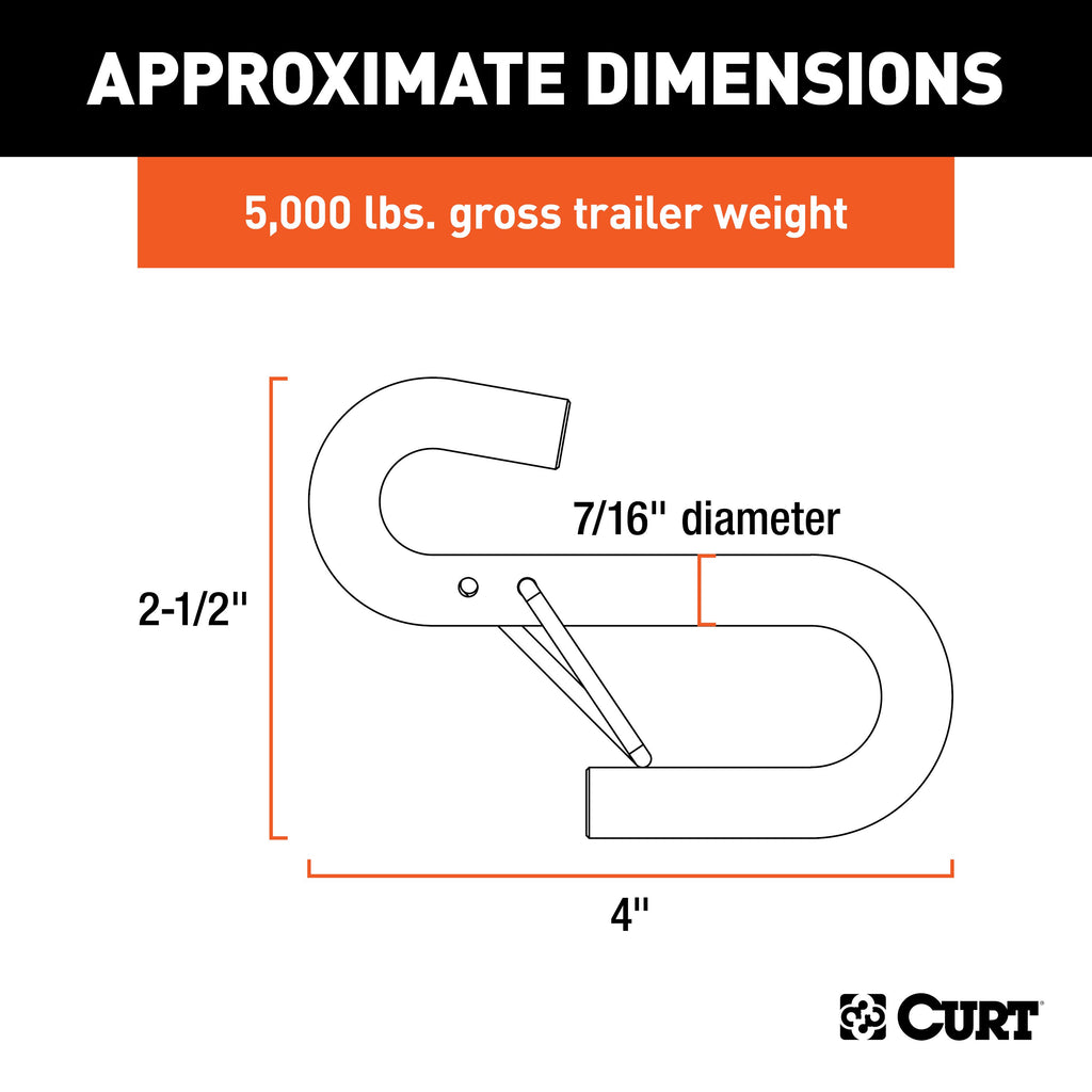 CURT 81820 Certified 7/16" Safety Latch S-Hook (5,000 lbs.)