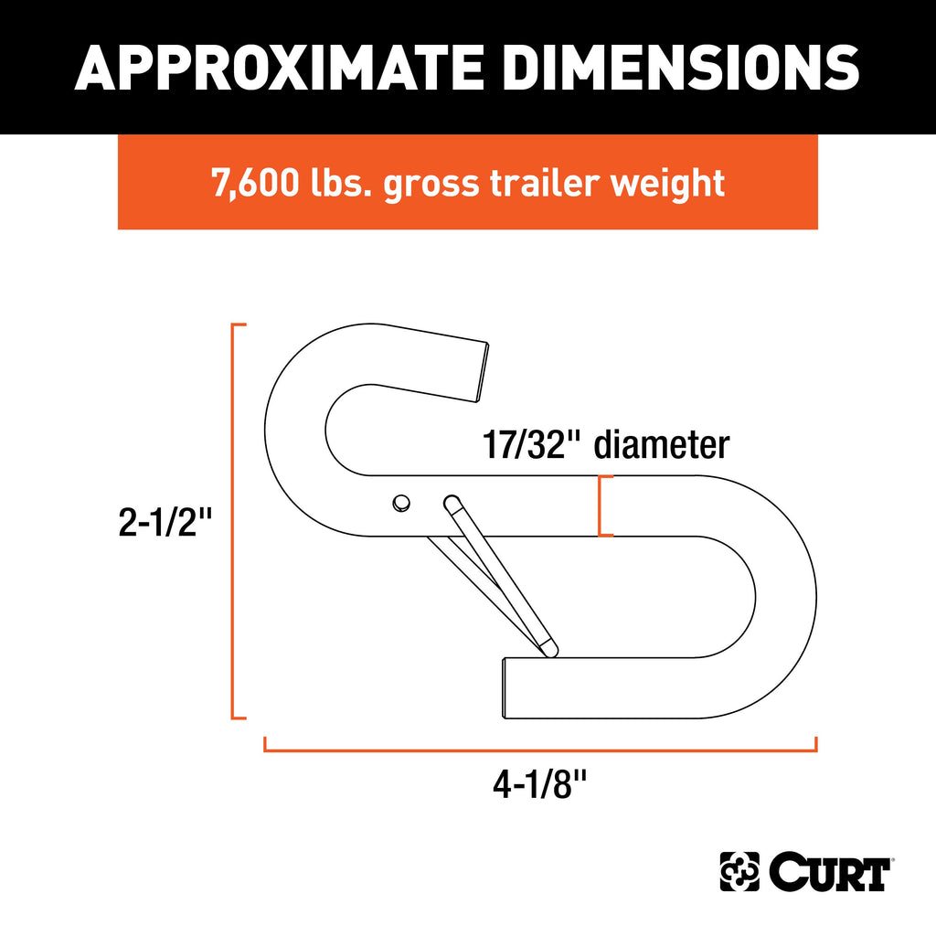 CURT 81830 Certified 17/32" Safety Latch S-Hook (7,600 lbs.)