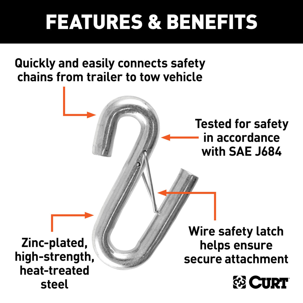 CURT 81830 Certified 17/32" Safety Latch S-Hook (7,600 lbs.)