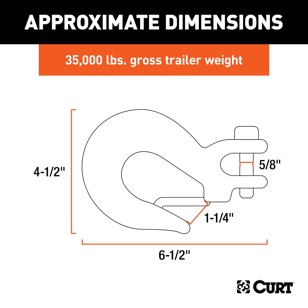 CURT 81910 1/2" Safety Latch Clevis Hook (35,000 lbs, 5/8" Pin)