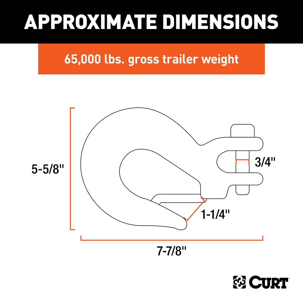 CURT 81920 5/8" Safety Latch Clevis Hook (65,000 lbs, 3/4" Pin)