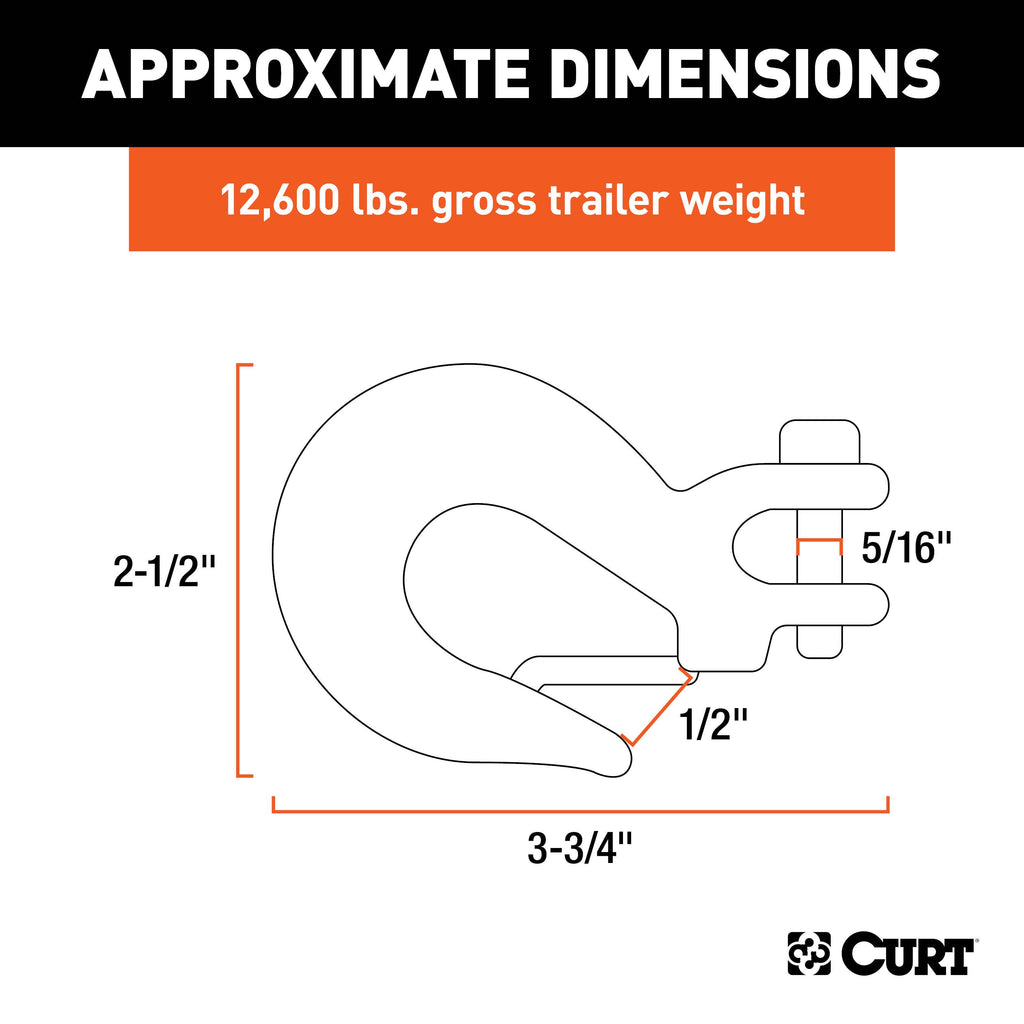CURT 81940 1/4" Safety Latch Clevis Hook (12,600 lbs, 5/16" Pin)
