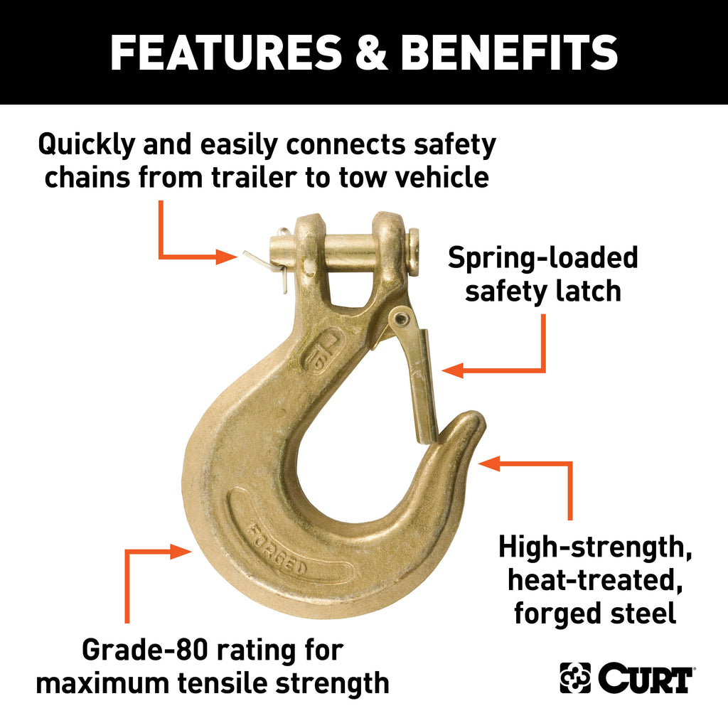 CURT 81970 7/16" Safety Latch Clevis Hook (40,000 lbs, 17/32" Pin)