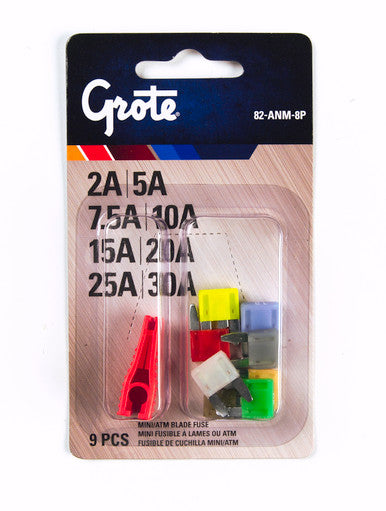 Grote 82-ANM-8P Fuse & Circuit Protection Assortment kits, Miniature Blade Fuse Assortment & Puller, 9 Pk