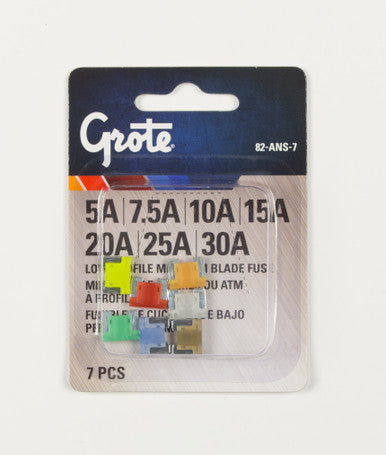 Grote 82-ANS-7 Fuse Assortment Kits, Low Profile, 7 Pack (5A, 7.5A, 10A, 15A, 20A, 25A, 30A)