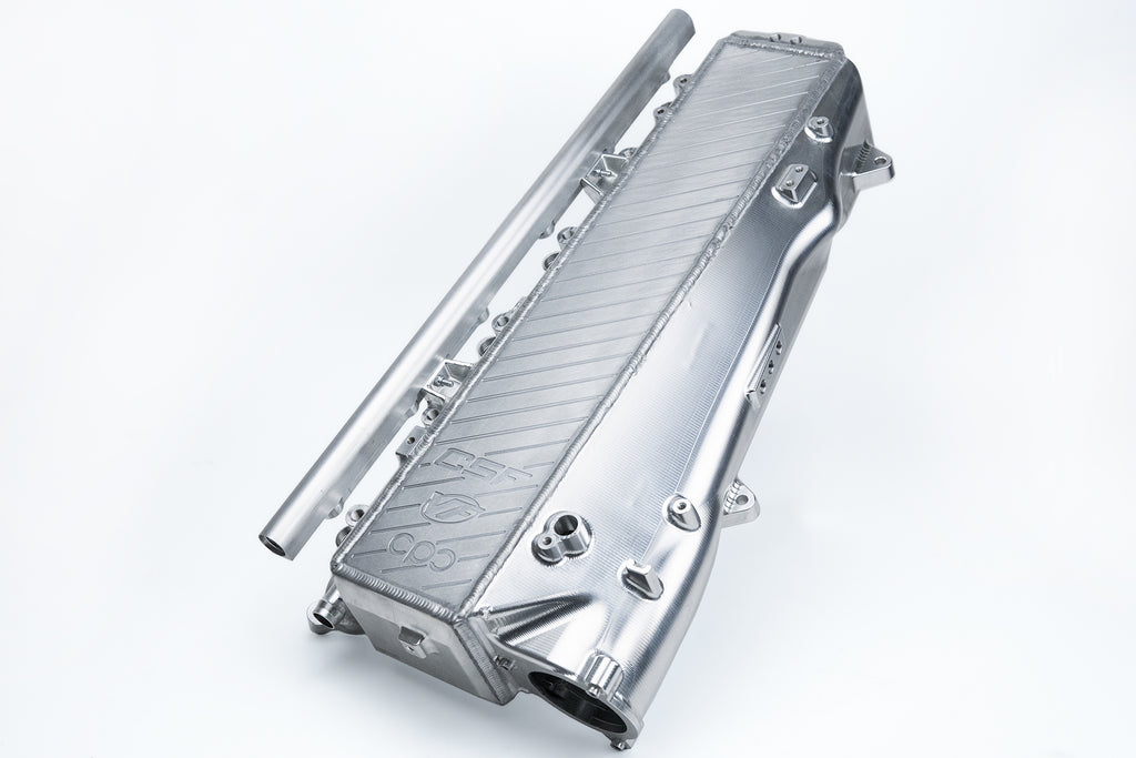 CSF Cooling - Racing & High Performance Division 8200 A90 Supra / BMW B58 Charge-Air Cooler Manifold - Raw Billet for Select BMW 540i, BMW 540i xDrive, BMW 740i, BMW 740i xDrive, BMW 745e, BMW 745e xDrive, BMW 840i, BMW 840i Gran Coupe, BMW 840i xDrive,