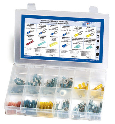 Grote 83-6538 Nylon & PVC Terminal Kits, Nylon Terminal & Connector Assortment Kit, 120 Pack