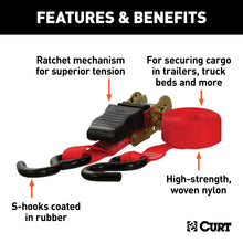 Load image into Gallery viewer, CURT 83002 16' Red Cargo Straps with S-Hooks (500 lbs, 4-Pack)
