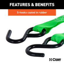 Load image into Gallery viewer, CURT 83015 15' Dark Green Cargo Straps with S-Hooks (300 lbs, 2-Pack)