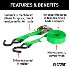 Load image into Gallery viewer, CURT 83016 16' Dark Green Cargo Straps with S-Hooks (300 lbs, 4-Pack)