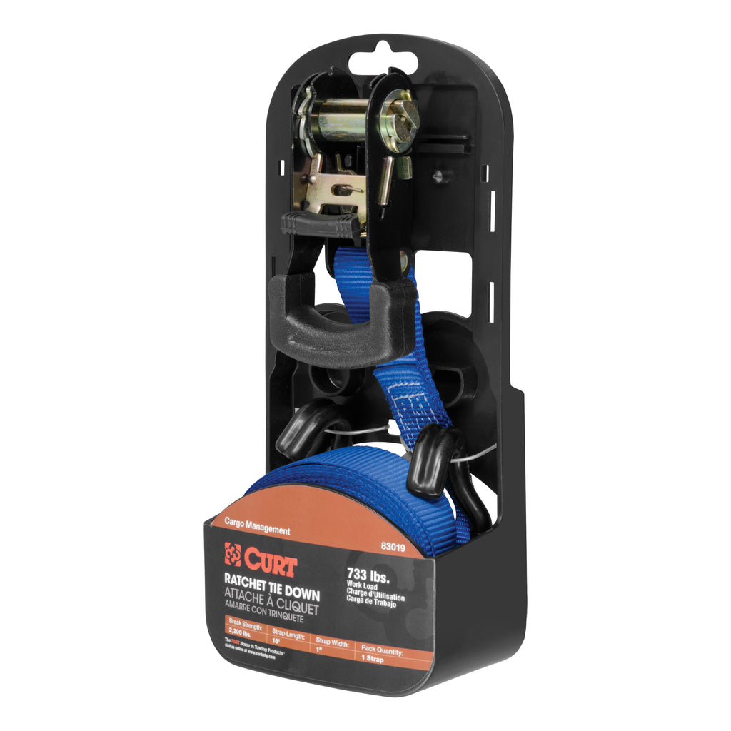 CURT 83019 16' Blue Cargo Strap with J-Hooks (733 lbs.)