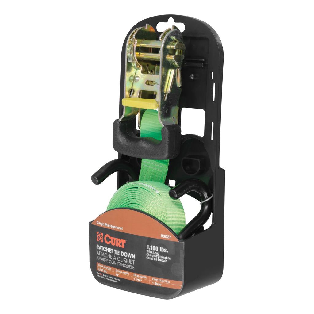 CURT 83027 16' Lime Green Cargo Strap with S-Hooks (1,100 lbs.)
