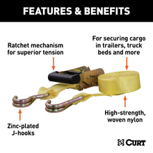 Load image into Gallery viewer, CURT 83036 14' Yellow Cargo Strap with J-Hooks (1,667 lbs.)