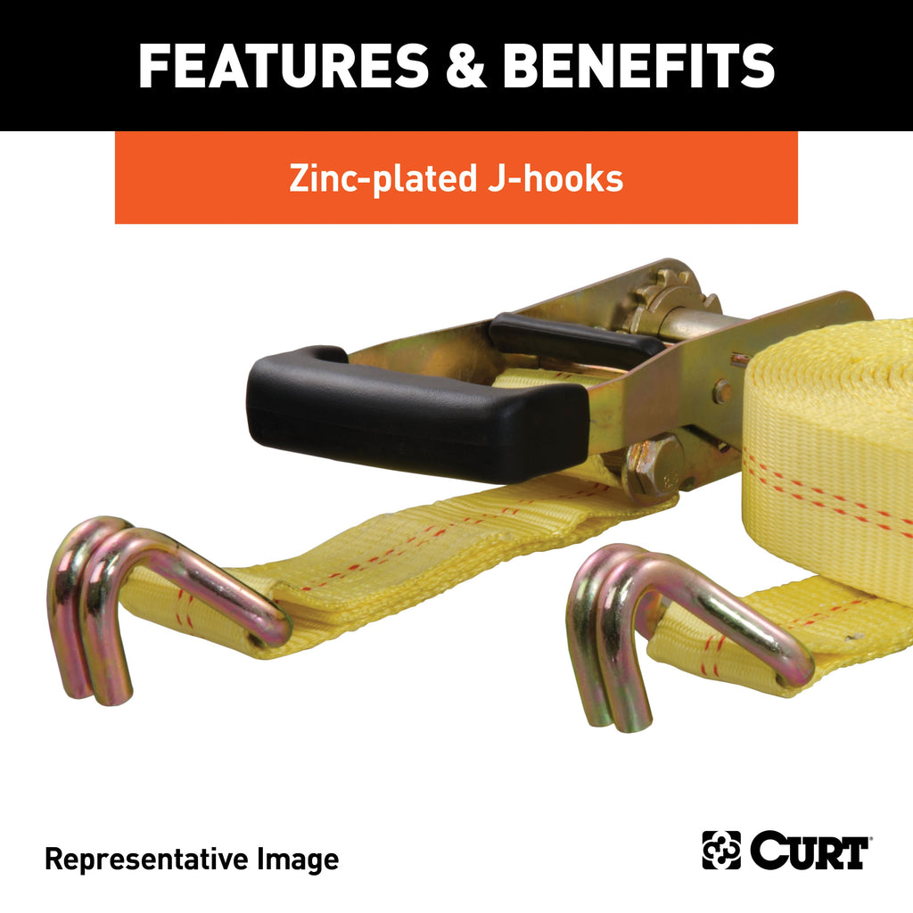 CURT 83036 14' Yellow Cargo Strap with J-Hooks (1,667 lbs.)
