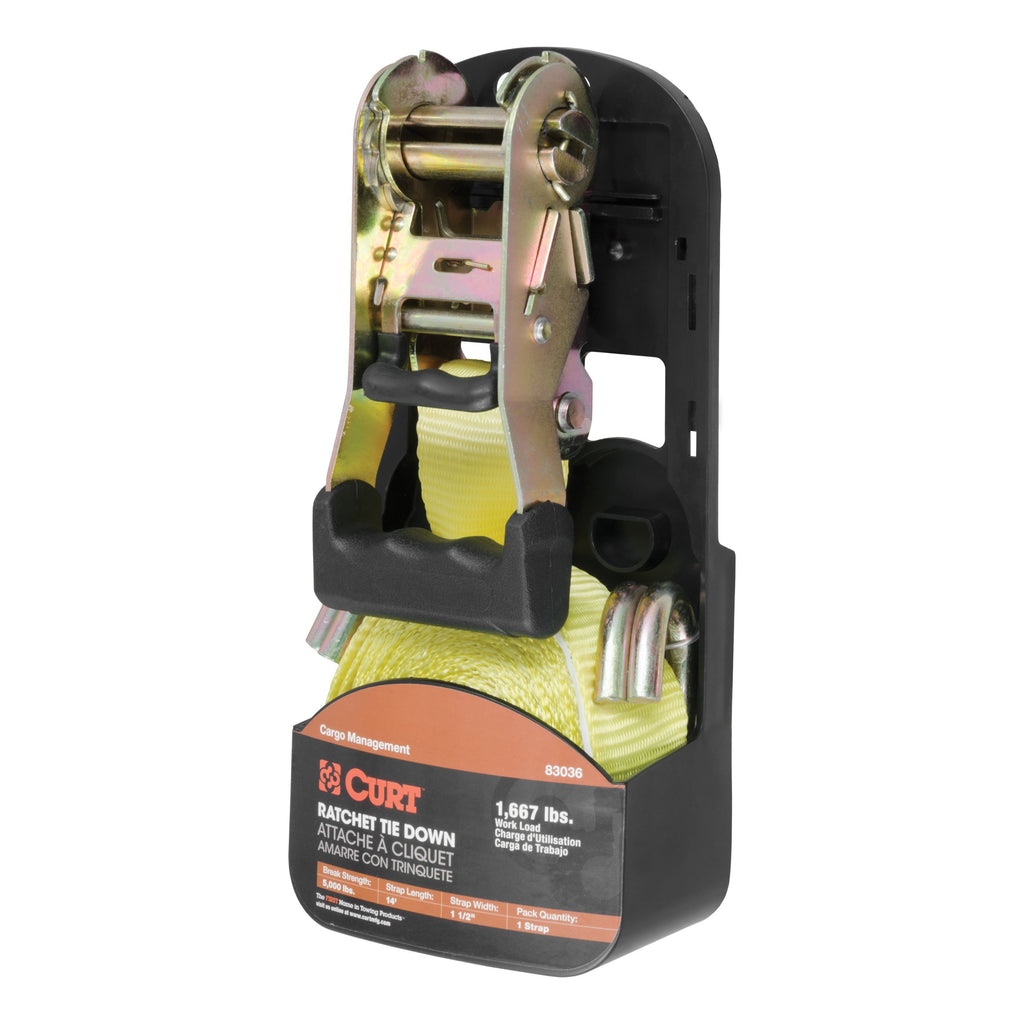 CURT 83036 14' Yellow Cargo Strap with J-Hooks (1,667 lbs.)