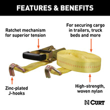 Load image into Gallery viewer, CURT 83047 27' Yellow Cargo Strap with J-Hooks (3,333 lbs.)