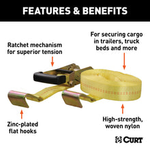 Load image into Gallery viewer, CURT 83048 27' Yellow Cargo Strap with Flat Hooks (3,333 lbs.)