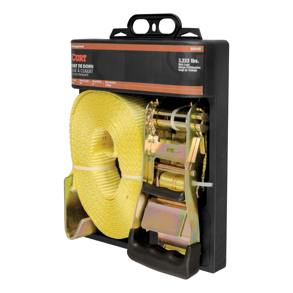CURT 83048 27' Yellow Cargo Strap with Flat Hooks (3,333 lbs.)