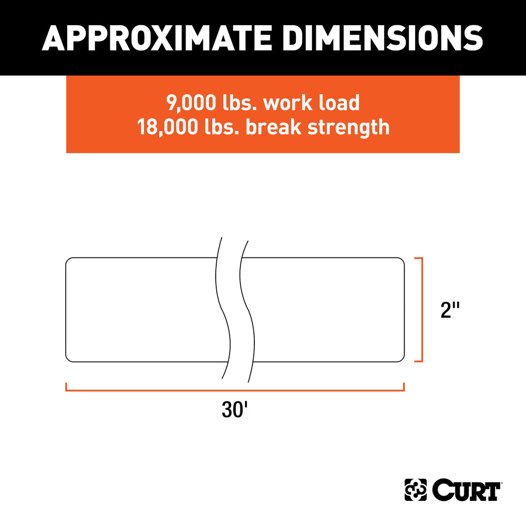 CURT 83066 2" x 30' Tow Strap (9,000 lbs. GVW)