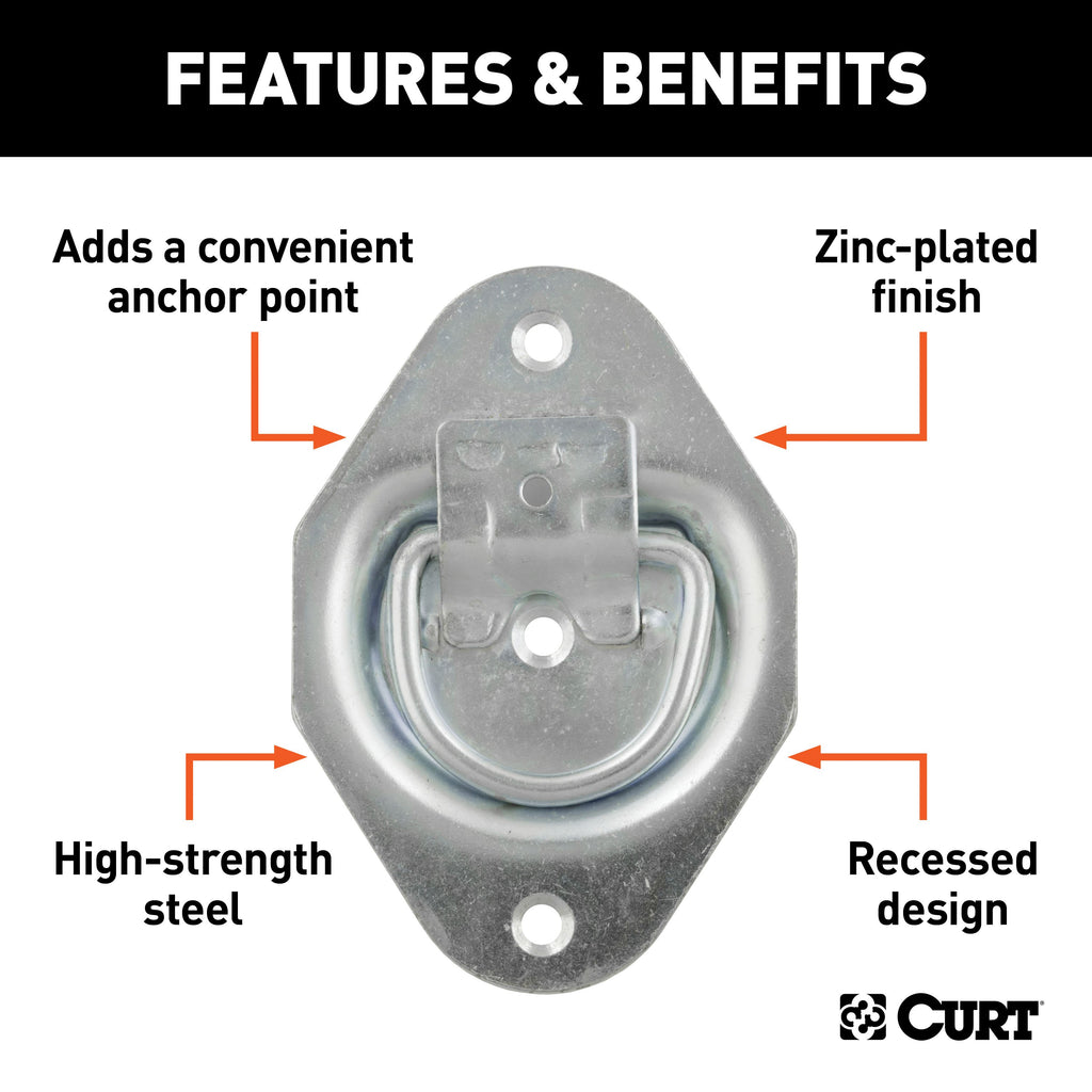 CURT 83601 1-3/8" x 1-7/8" Recessed Tie-Down Ring (1,200 lbs, Clear Zinc)