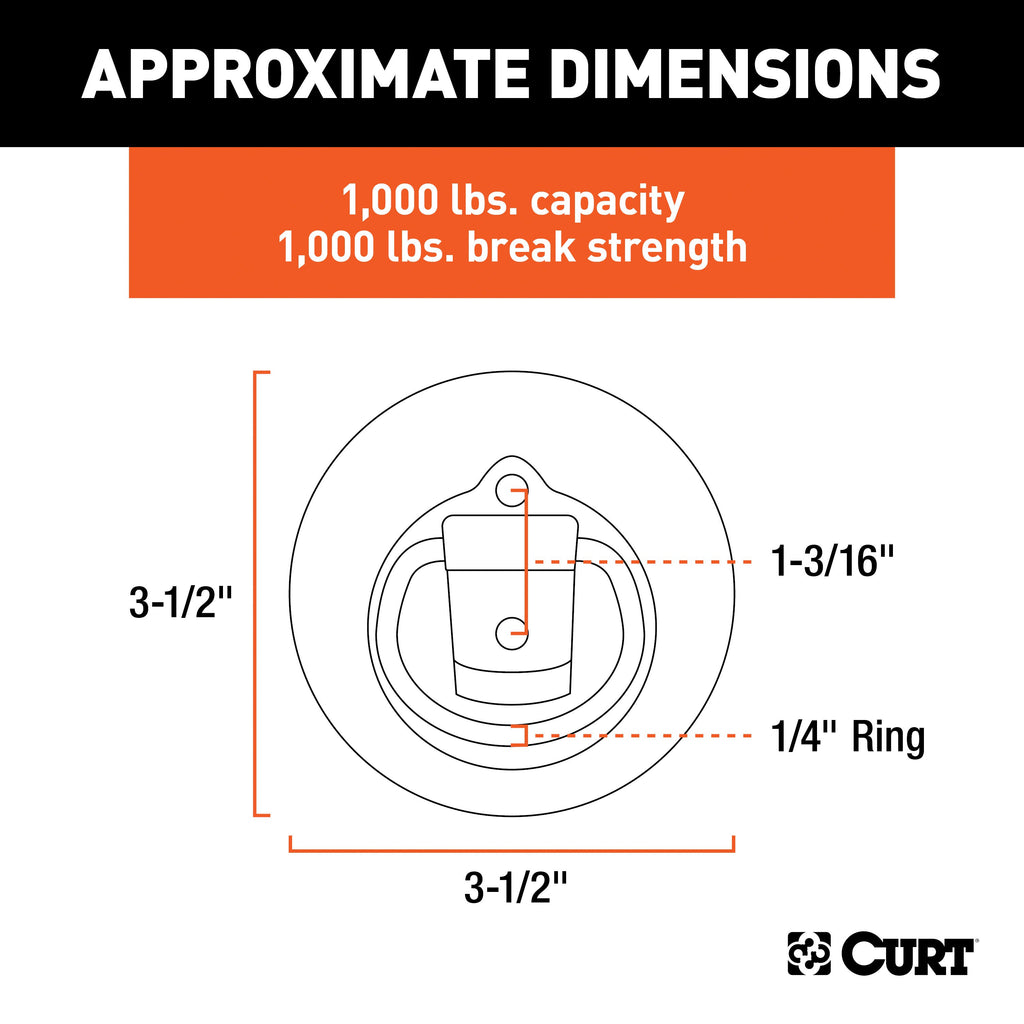 CURT 83710 1-1/8" x 1-5/8" Recessed Tie-Down Ring (1,000 lbs, Clear Zinc)