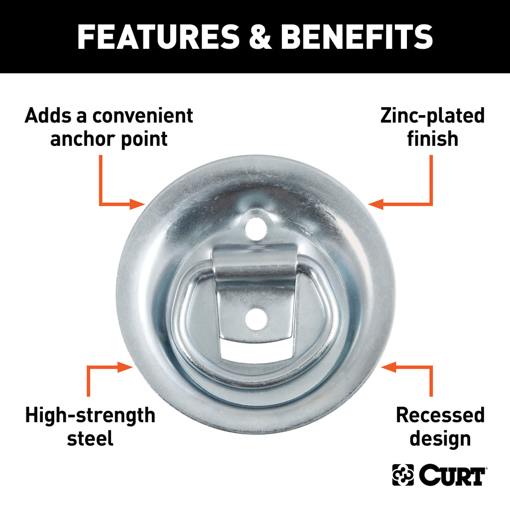 CURT 83710 1-1/8" x 1-5/8" Recessed Tie-Down Ring (1,000 lbs, Clear Zinc)