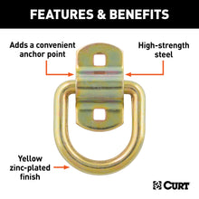 Load image into Gallery viewer, CURT 83740 3" x 3" Surface-Mounted Tie-Down D-Ring (3,600 lbs, Yellow Zinc)