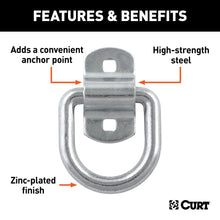 Load image into Gallery viewer, CURT 83742 3" x 3" Surface-Mounted Tie-Down D-Ring (3,600 lbs, Clear Zinc)