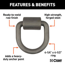 Load image into Gallery viewer, CURT 83750 3" x 3" Weld-On Tie-Down D-Ring (6,100 lbs, Raw Steel)