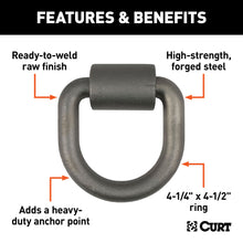 Load image into Gallery viewer, CURT 83760 3" x 3" Weld-On Tie-Down D-Ring (8,833 lbs, Raw Steel)