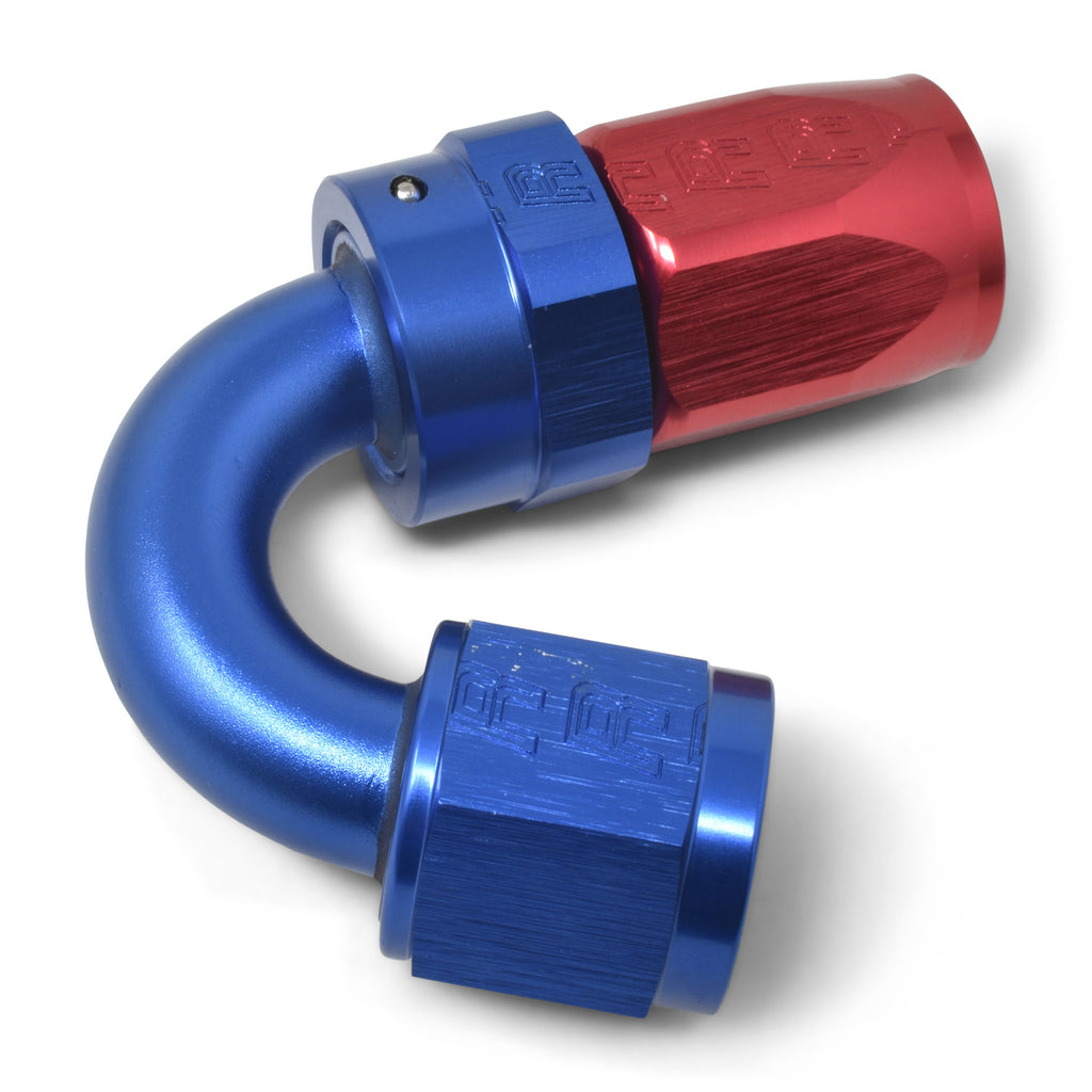 Performance--6-An-RedBlue-150-Degree-Full-Flow-Swivel-Hose-End-(With-916In-Radius)