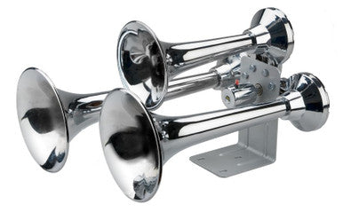 Wolo Horns 850 SIBERIAN EXPRESS CHROME EV12-  Powerful Train Horn. Three ABS Chrome Trumpets, Metal Painted Base with 12 Volt Electric Solenoid Valve. Requires an On-Board Air System