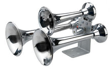 Load image into Gallery viewer, Wolo Horns 850 SIBERIAN EXPRESS CHROME EV12-  Powerful Train Horn. Three ABS Chrome Trumpets, Metal Painted Base with 12 Volt Electric Solenoid Valve. Requires an On-Board Air System